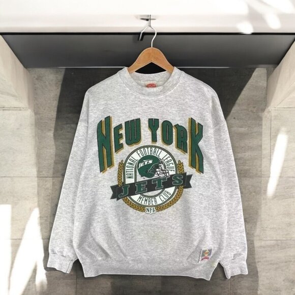New York Jets NFL Ash Color Retro Style Sweatshirt Unisex Men Women - Picture 1 of 3